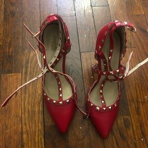 Charlotte Russe Red Studded Heels, Sz 11